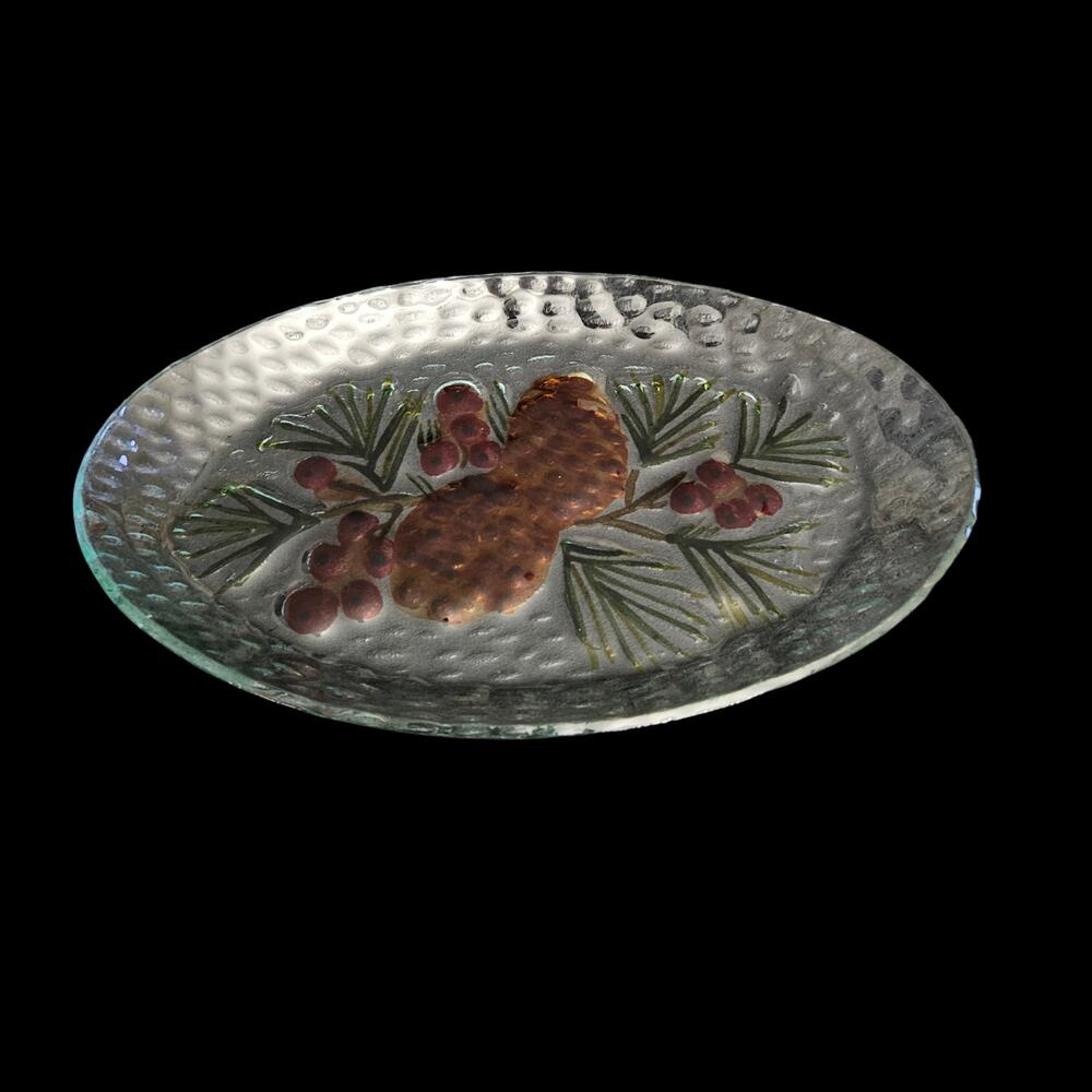 Vintage Pressed Glass Pinecone Evergreen Holiday Serving Platter